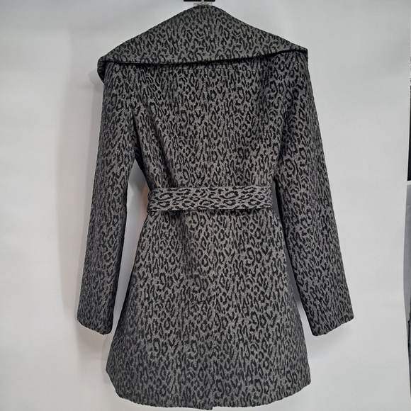 Marvin Richards New York Gray Wool Blend Leopard Print Pea Coat - Picture 4 of 11